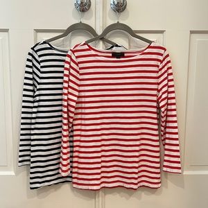 Two J.Crew striped shirts size small - red and white and navy and white